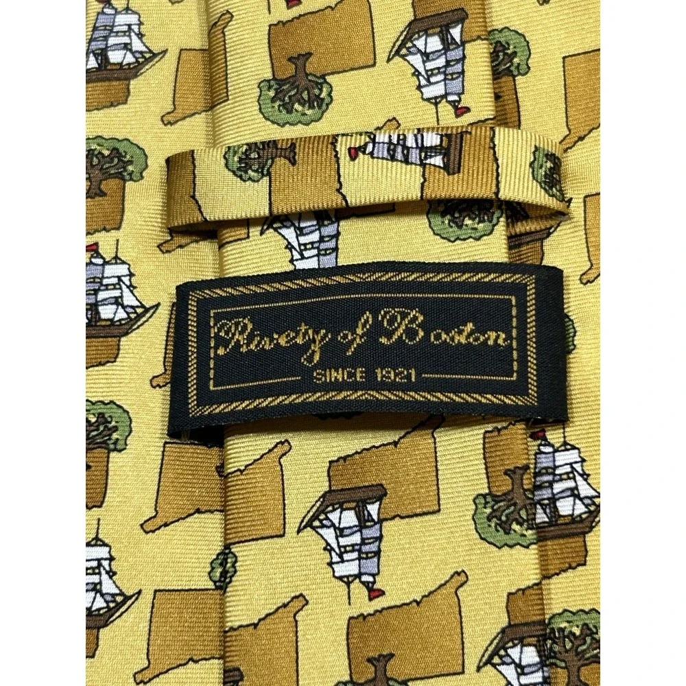 100% Silk Tie State Of Connecticut Ships  Trees Rivetz of Boston - NEW Old Stock